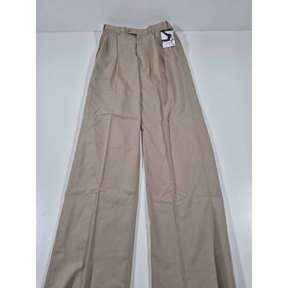 Palm Beach Reflex Dress Pants Mens 31x36 Beige Cotton Pleated Classic Fit NWT